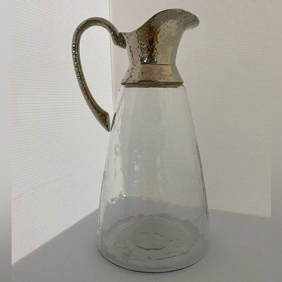 Hammered Glass Jug With Hammered Silver Spout And Handle 42oz - Picture 8 of 13